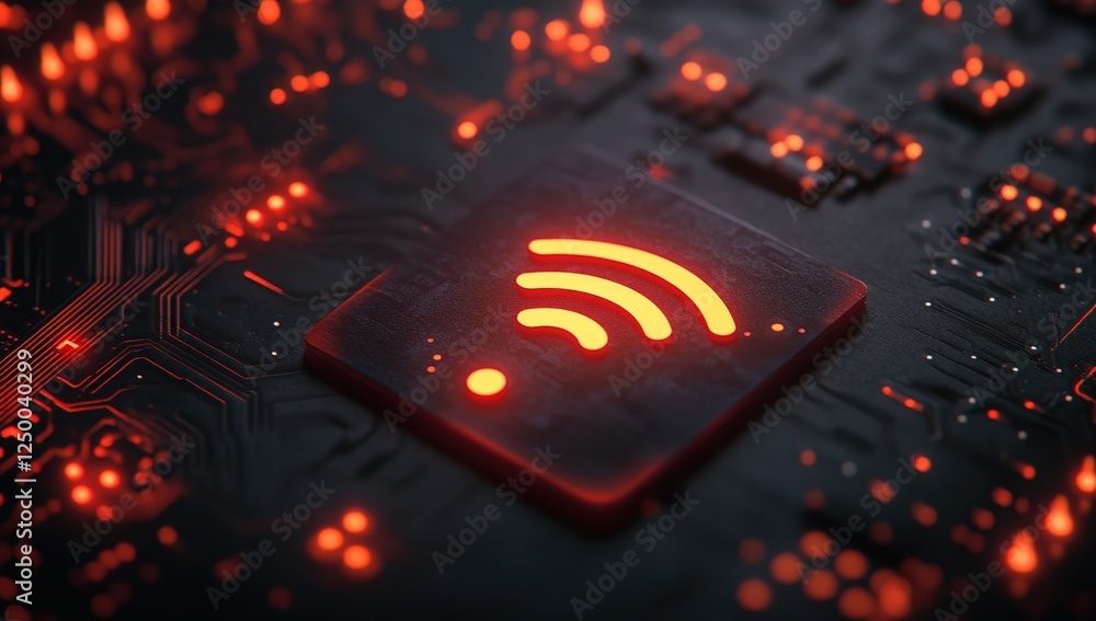 Aufkleber exploring wireless technology: network signals illuminate circuit board, enhancing digital connectiv