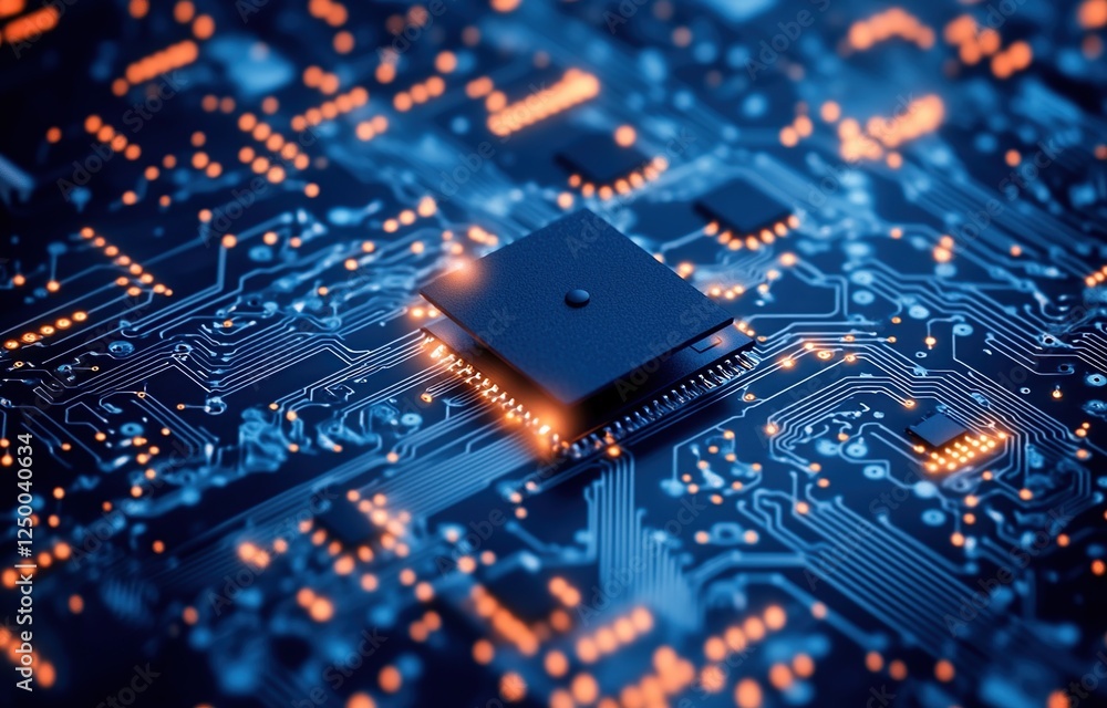 Poster exploring microchip technology: circuit board design, components, and functionality explained