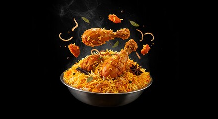 Delicious Chicken Biryani Indian Cuisine Aromatic Spices Bowl Food Photography