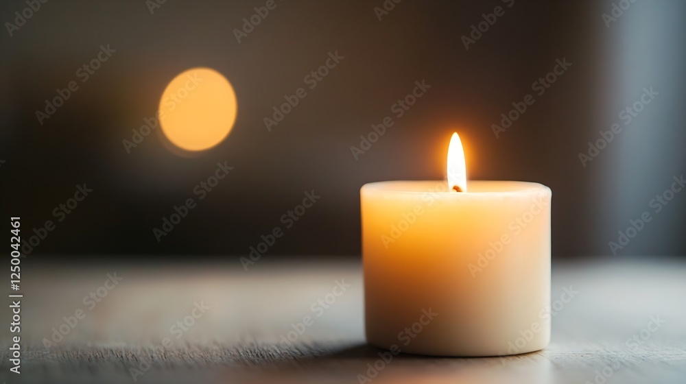 Poster peaceful candle casting warm glow in serene environment with beautiful bokeh background : generative