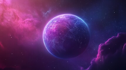 Obraz premium Glowing Earth with abstract network connections, symbolizing global connectivity and unity in a vast universe.