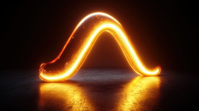 Glowing orange lambda symbol on dark floor.