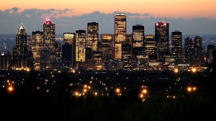 Fototapeta premium Beautiful City Skyline at Twilight with Dazzling City Lights