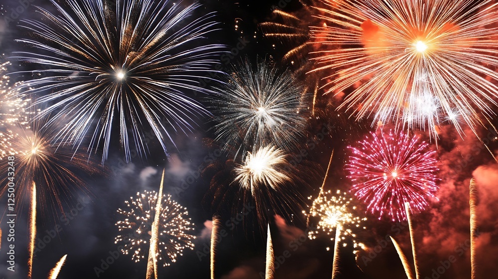 Poster Stunning Fireworks Display Lighting Up the Night Sky with Colors and Patterns : Generative AI