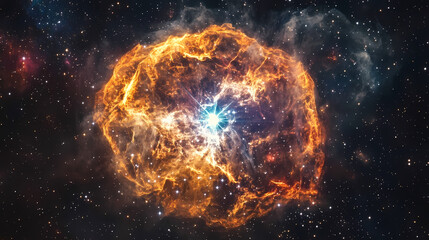 Obraz premium Vivid cosmic nebula with vibrant colors, showcasing interstellar clouds and sparkling stars in deep space, creating a mesmerizing celestial scene. Interstellar Cultures. Illustration