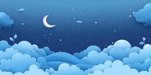 Serene Night Sky Over Paper Cutout Cloudscape