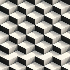 Obraz premium Abstract optical illusion tile pattern with floating cubes in black and white. This design creates mesmerizing visual effect