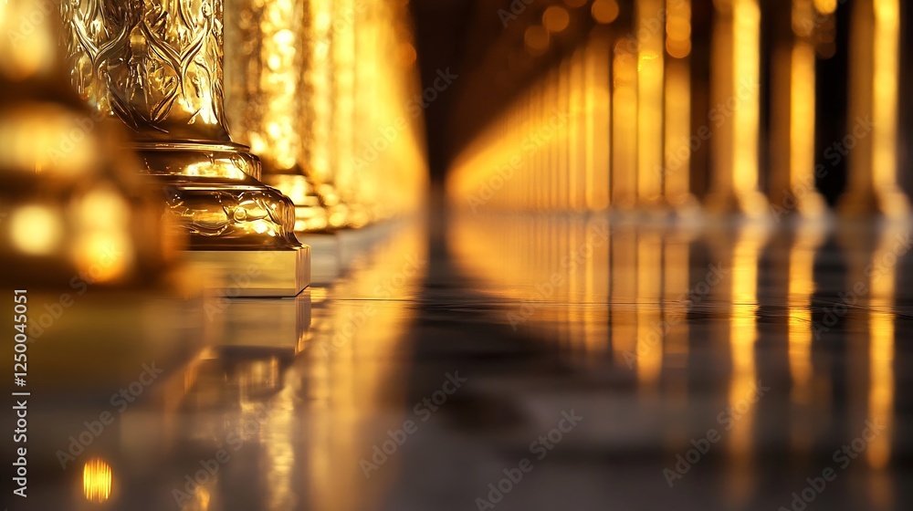 Poster Golden columns creating a warm and inviting atmosphere in a grand hall reflecting light : Generative AI