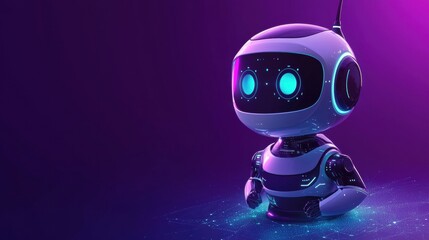 Cute Robot Character with Bright Eyes and Futuristic Design