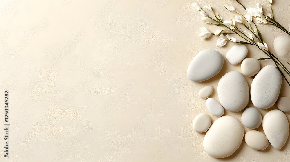 Poster stacked natural stones in a serene zen like composition with soft diffused lighting and a textured e