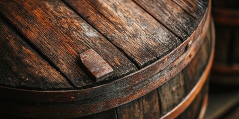 Fototapeta premium Aged Wooden Barrel: Rustic Charm and Timeless Texture