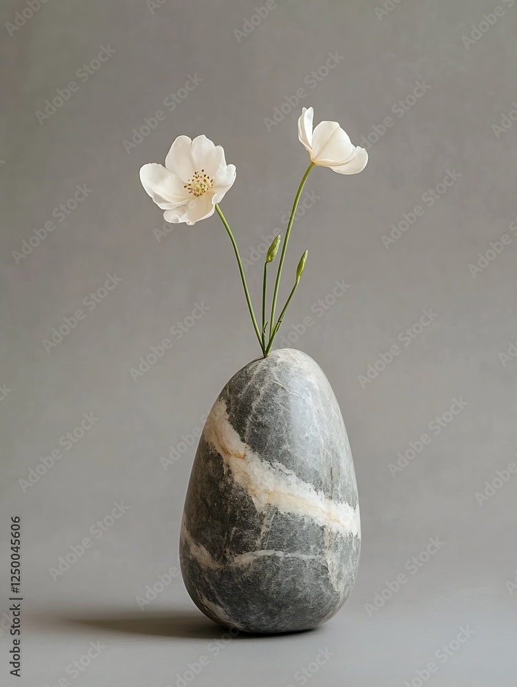 Poster elegant stone vase with white flowers on minimalistic background representing modern decor : generat