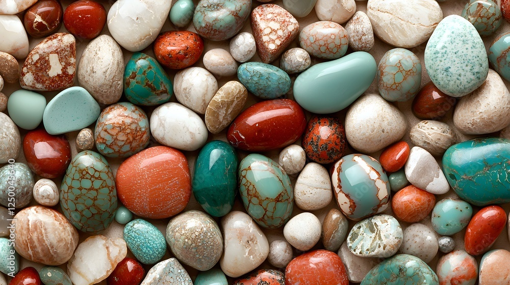 Poster assorted multicolored stones rocks and pebbles arranged on an earthy natural background showcasing a