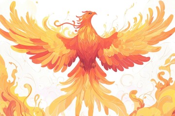 Obraz premium A vector illustration of an orange and red phoenix, flying upward with its wings spread out