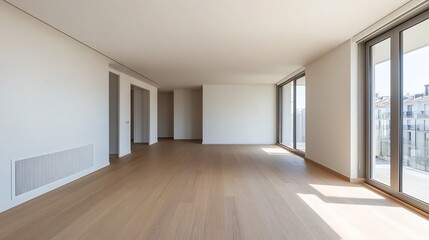 Spacious and Minimalistic Unfurnished Apartment Interior with Large Windows and Natural Light : Generative AI
