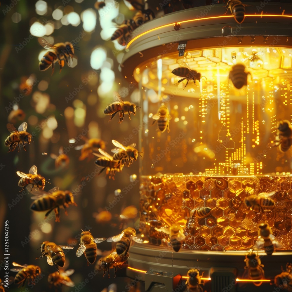 Aufkleber futuristic robotic beehive system with digital analytics capabilities for sustainable beekeeping pra
