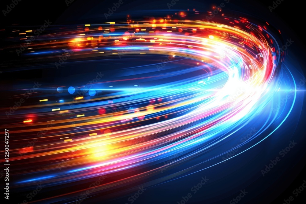 Poster a vibrant swirl of colorful lights against a dark background, creating a dynamic sense of movement a