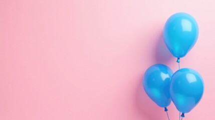 Three Shiny Blue Balloons on a Pink Background A Festive Image for Celebrations