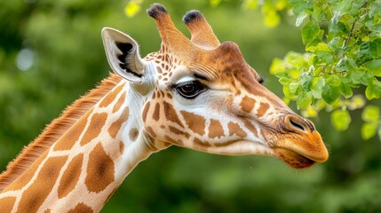 Close-Up Giraffe Portrait Against Lush Green Background