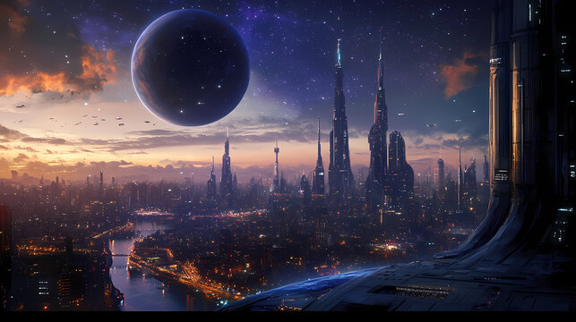 A stunning view of earth from space, showcasing illuminated cities and the beauty of our planet. perfect for projects about geography and environmental awareness. Interstellar Cultures. Illustration