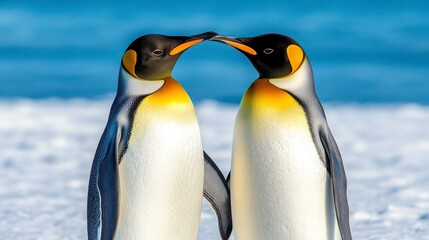 Fototapeta premium Adorable Emperor Penguins Displaying Affection in Icy Environment