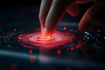 Finger pushing a digital padlock on a touchscreen, symbolizing the protection of personal data.