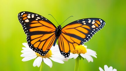 Obraz premium Vibrant Monarch Butterfly Perched on White Daisy Flowers