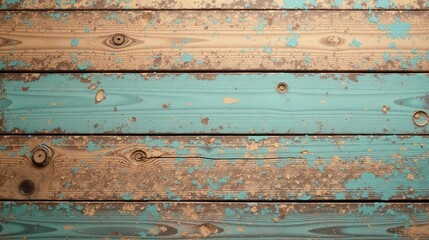Rustic Weathered Wooden Planks with Teal and Beige Paint Flakes A Vintage Textured Background