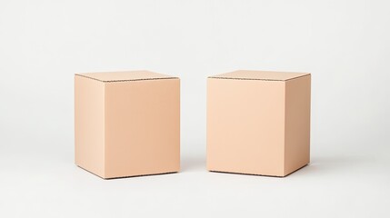 Two minimalist peach-colored cubes placed symmetrically on a clean white background