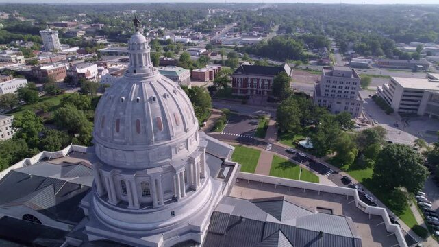 Explore the historic landmarks and stunning skyline of Jefferson City with captivating aerial visuals.