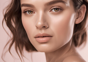 Fototapeta premium Close up Portrait of a Young Woman with Beautiful Skin and Brown Hair