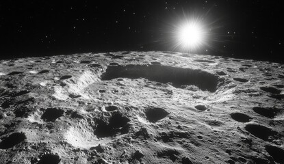 Lunar Surface, Cratered Terrain, Solar Flare, Space Exploration