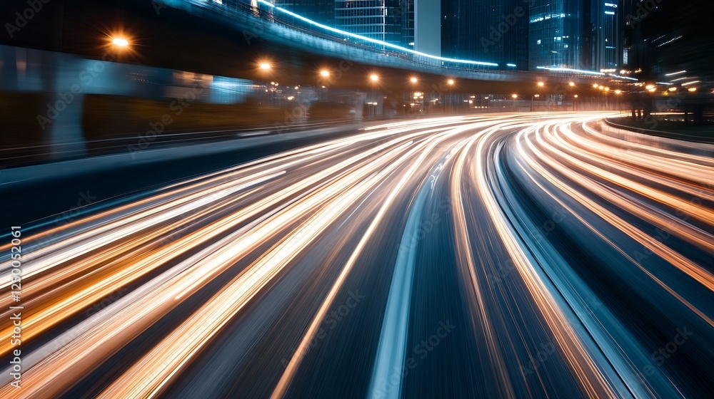 Poster dynamic and motion blur of light trails on busy urban road at night : generative ai