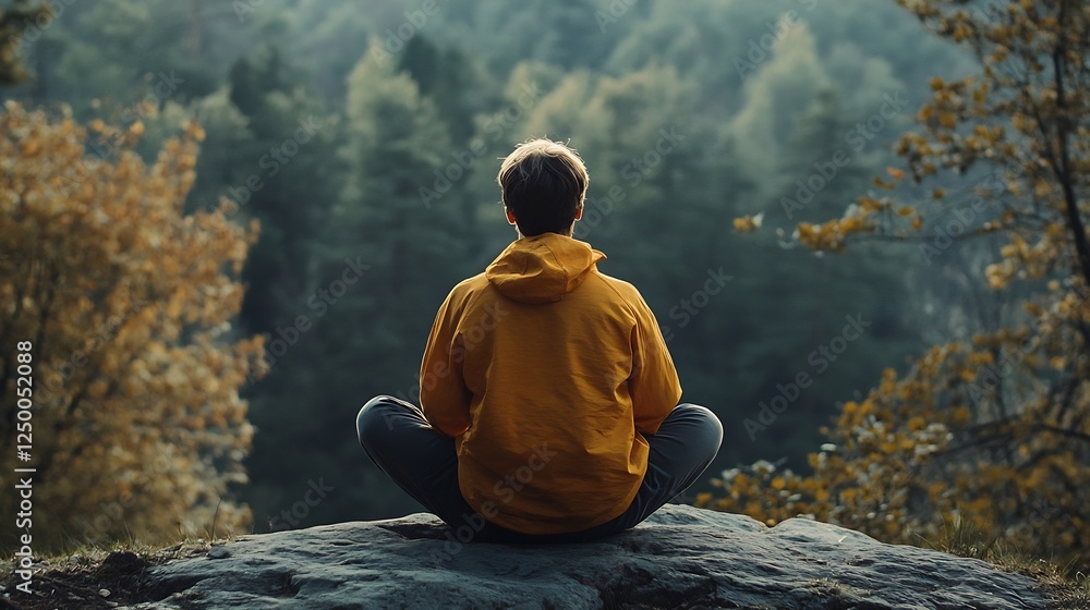 Aufkleber tranquil meditation in nature a person meditating in a serene forest setting with lush greenery : ge