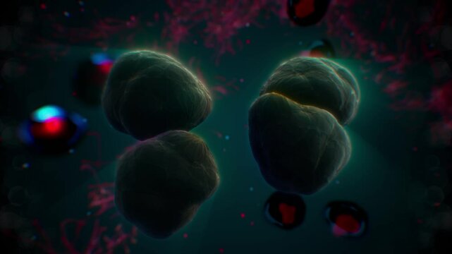 dark cancer or bacteria cells rapidly replicating in human body