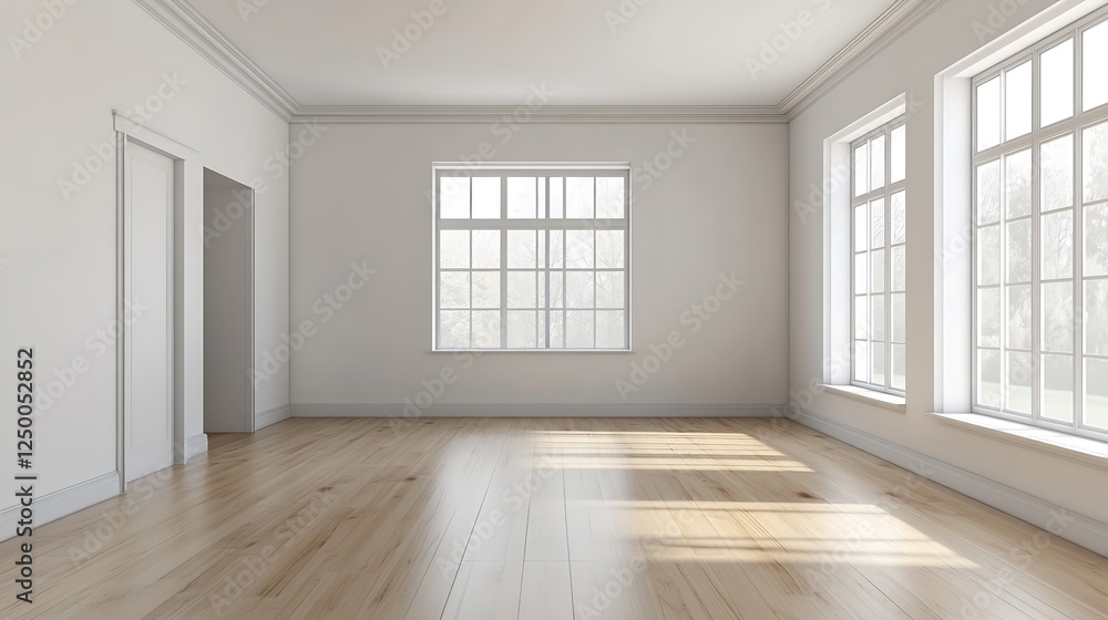 Aufkleber Bright Minimalist Room With Natural Light and Large Windows Offering Expansive Views : Generative AI