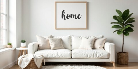 Modern Minimalist Living Room Interior Design with White Sofa and Home Decor