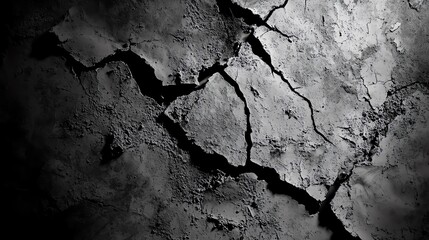 Obraz premium Cracked Concrete Surface Showing Signs of Age and Wear in a Dimly Lit Environment