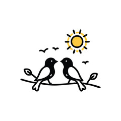 Valentine Day Love bird, tree, vector, illustration, branch, birds, nature, cartoon, spring, animal, cute, love, design, silhouette, art, leaf, animals, drawing, card, flower, wing, decoration