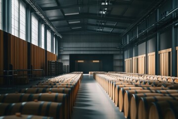Whisky Warehouse: Rows of Oak Barrels in a Modern Distillery