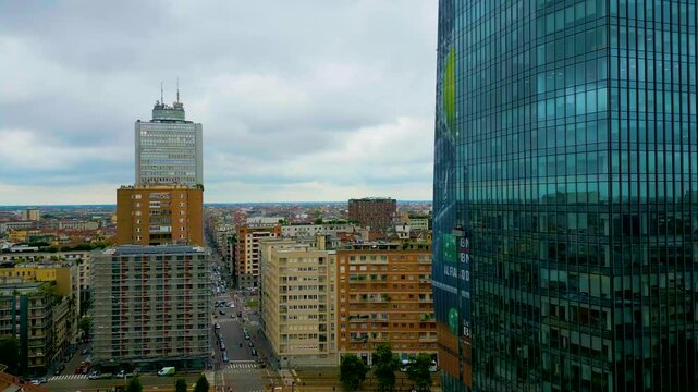 4K Aerial Drone Video of BNP Paribas Tower in Milan, Italy on a Summer Day