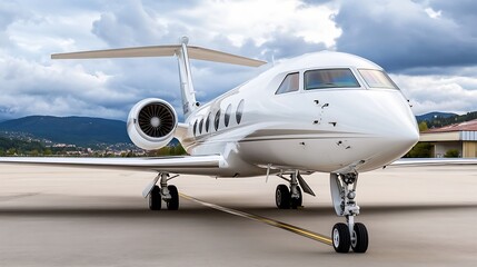 Naklejka premium Sleek and modern private jet parked on the tarmac ready for takeoff : Generative AI
