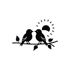 Valentine Day Love bird, tree, vector, illustration, branch, birds, nature, cartoon, spring, animal, cute, love, design, silhouette, art, leaf, animals, drawing, card, flower, wing, decoration