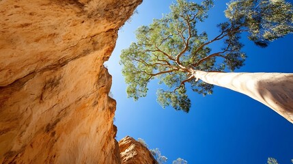 Majestic towering tree surrounded by a canyon showcasing natural beauty and serenity : Generative AI