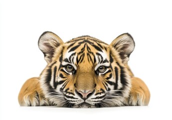 Obraz premium Close-Up Portrait of a Majestic Tiger Against a White Background