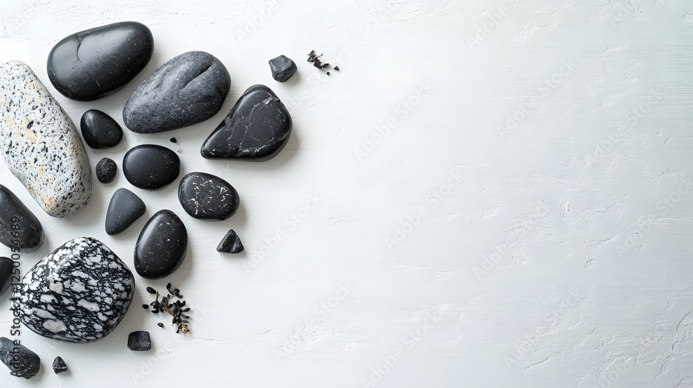 Poster balanced arrangement of smooth grey stones in a minimalist monochromatic decor setting creating a pe