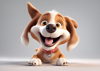 Adorable 3D Rendered Cartoon Puppy Dog Happy Expression Friendly Pet