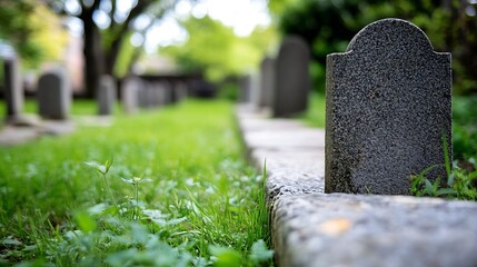 Vintage Grave Stones in a Quiet Green Cemetery Surrounding : Generative AI