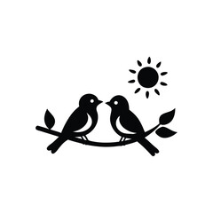 Valentine Day Love bird, tree, vector, illustration, branch, birds, nature, cartoon, spring, animal, cute, love, design, silhouette, art, leaf, animals, drawing, card, flower, wing, decoration