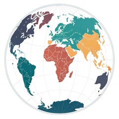 Global Map World Regions Continents Countries Geopolitical Illustration